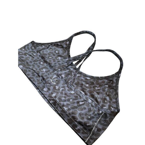 NWOT Beyond Yoga Women Large Lux Atlas Bra Shimmery Navy Blue Black Animal Print - Picture 8 of 8